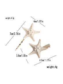 1pc/2pcs Summer Ocean Style Hair Clips, Beach Shell & Starfish Retro Fresh Sweet One-Piece Hairpin Barrette, Suitable For Daily Wear, Beach Vacation - Beige - View 7