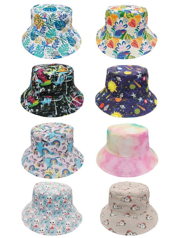 Men's Large Size Bucket Hat Double-Sided Digital Tropical Rainforest Bohemian Style Sun Hat, Polyester Fabric, Quick-Drying, UV Protection, Suitable For Spring, Summer And Autumn