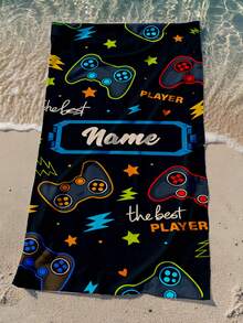 1pc Customized Name Ocean Beach Towel, Personalized Children's Beach Towel, Summer Kids Birthday Gift, Customized Name Beach Towel, Unisex Beach Towel For Boys And Girls, Suitable For Outdoor Beach Trips, Swimming, Fitness, Yoga And Other Occasions, Beach Accessories, Customized Beach Towel For Friends, Multiple Sizes Available, Multi-Functional, Highly Decorative, Letter Pattern, Fashionable And Modern, Colorful, Cute And Casual, Customizable, Personalized, Unique, Ideal Gift For Him, Ideal Gift For Her - Style 1 - View 2