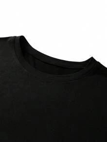 Men's Casual Letter & Cartoon Graphic Print Round Neck Short Sleeve T-Shirt, Emo - Black - View 7
