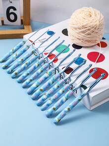 9pcs/Set Blue Bee & Flower Soft Clay Crochet Hooks, Ergonomic Design Suitable For Knitting Sweaters, Scarves, Socks, Gloves And Other DIY Handcraft Projects - 9pcs/set - View 3