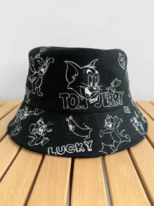 Warner Bros New High-Quality Reversible Tom & Jerry Print Bucket Hat, Versatile Unisex Summer Sun Protection Hat, Cartoon Double-Sided Sunhat