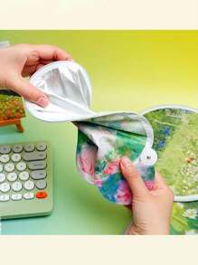 1pc,Oil Painting Floral Mini Foldable Fan - Elegant Portable Compact Lightweight Handheld Fan With Reflective Surface, Fabric Material & Botanical Art For Summer, Home Decor, Gift