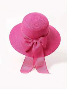 Nouveau chapeau de paille d'été de style coréen avec décoration nœud papillon, respirant. Grand bord de chapeau de soleil pour voyager, protection UV, décontracté, rétro, en polyester, convenant pour le printemps et l'été