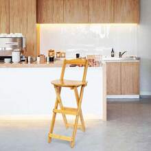 Wooden Folding Bar Stool Bamboo Kitchen Counter Height Stools With Backrest UK - Multicolor - View 8