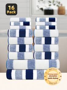 16pcs Towel Set | [6pcs Face Towels + 8pcs Hand Towels + 2pcs Bath Towels] | Fashionable Luxury Mixed Towel Set, Super Soft Coral Fleece Material, Highly Absorbent, Quick Dry, Non-Fading, Skin-Friendly, Unisex, Household, Daily Essential, Suitable For Bathroom, Kitchen, Home, Restroom, Swimming, Travel, Valentine's Day Gift, Etc. Sizes: 11.81x11.81inch/30x30cm, 13.78x29.53inch/35x75cm, 27.56x55.12inch/70x140cm Back To School For Beauty Salon Home Bathroom