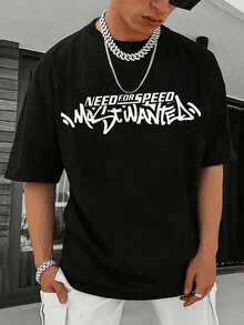 Men's 100% Cotton Casual T-Shirt with Bold NEED for SPEED Graphic Print - Regular Fit Short Sleeve Round Neck Tee for Streetwear & Summer Daily Wear - Machine Washable Gift for Men - Negro - Ver 2