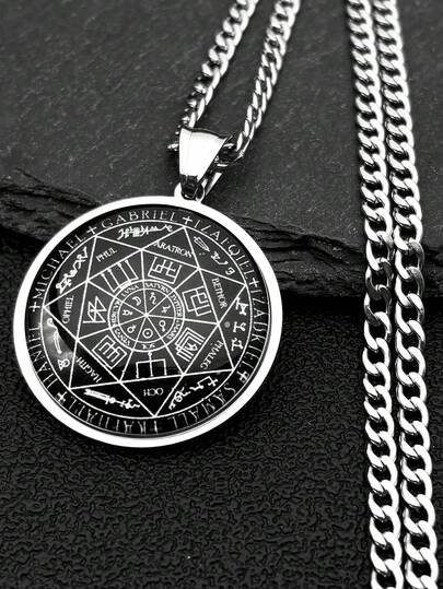 七大天使印章不锈钢玻璃项链 所罗门印章护身符项链