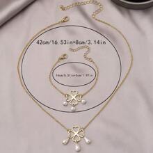 Set de 2 piezas: brazalete y collar de perlas artificiales con diseño floral hueco, regalo para mujeres