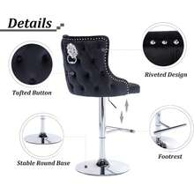 Chairus Modern Bar Stools Set Of 2 Breakfast Stools With Lion Knocker, Velvet Counter Stools With Metal Base For Kitchen Island - Black - View 4