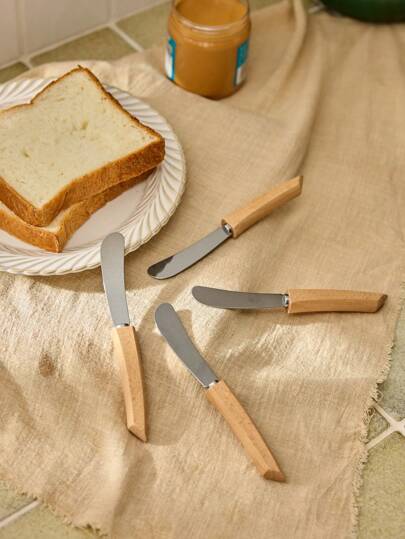 Cirelle 2 Peças Faca de Manteiga Minimalista de Aço Inoxidável, Talheres Ocidentais, Faca de Pão e Geleia, Espátula de Manteiga com Cabo de Madeira Longo, Faca de Decoração, Raspador de Manteiga, Utensílios de Cozinha, Utensílios Domésticos, Dia de Ação de Graças, Festa de Natal, Uso em Festa, Jantar Familiar, Uso em Panificação, Suprimentos de Restaurantes de Alta Gama