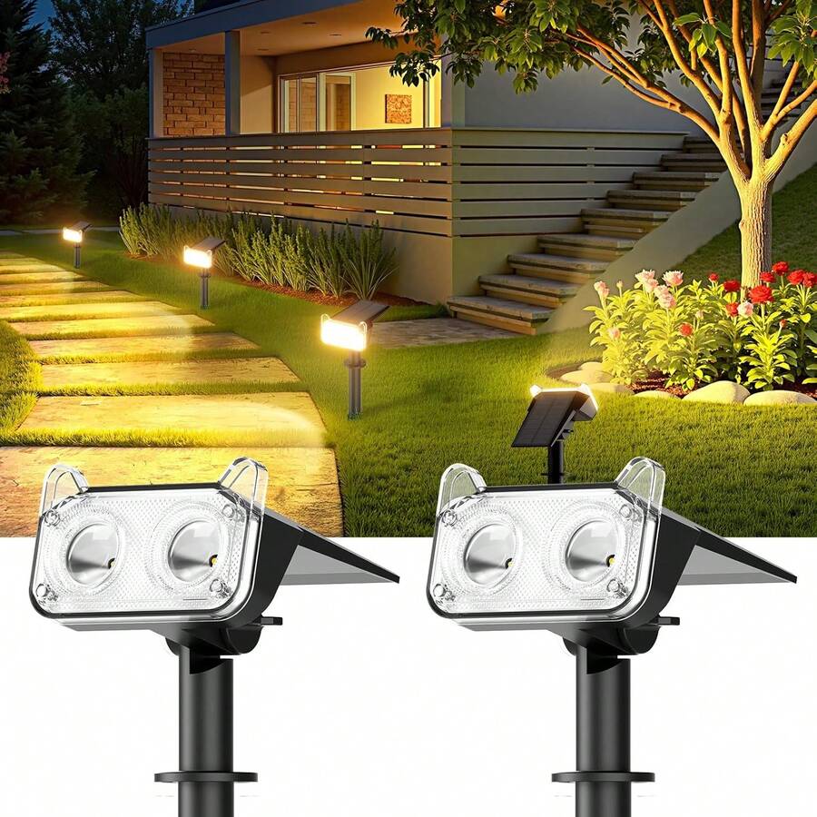 WdtPro Solar Spot Lights Outdoor Warm White, Solar Lights Outdoor Waterproof, 30H+ Runtime Spotlights, Auto ON/Off, Dusk To Dawn Lighting For Yard Patio Garden Pathway Landscape - Ánh sáng ấm áp - Xem 1