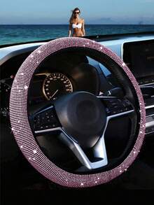 19件套闪亮汽车方向盘套，含杯架垫和换挡杆套，聚酯纤维材质，钻石镶嵌，带扶手垫和启动按钮环，通用尺寸 - 彩色 - 查看 5