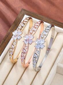 Luxurious High Quality Shinny Bling Bling Zirconia Flower With Irregular Leaf Girl Bracelet For Party Gift