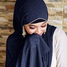 Hijab Scarf Women Soft Chiffon Long Scarf Shawl Fashion Hijab Wrap Scarves - Navy - 查看 3
