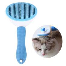1PC Pet Hair Removal Comb Flea Comb, 2025 Upgraded Cat Brush With Release Button, One-Click Self Cleaning Pet Hair Removal Combs, For Massaging And Cleaning Shedding Pet Hairs (Blue)