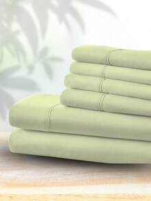 6-Piece Bed Sheet Set – Twin/Full/Queen/King Sizes | Soft Microfiber | Deep Pocket Fitted Sheet | Cooling, Wrinkle-Free, Summer And All-Season Comfort | Includes 1 Flat Sheet, 1 Fitted Sheet, 4 Pillowcases - 薄荷綠 - 查看 2