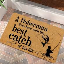 1pc Fishing Themed Doormat, 1000gsm 100% Polyester Material, Machine Washable, Durable, Stain Resistant & Quick Drying, Suitable For Indoor/Outdoor, Home Decor, Bedroom/Kitchen Rugs, Photo Props, Outdoor Decorations, Holiday Gifts, All Season Universal