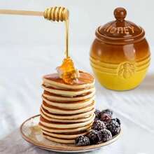 Ceramic Honey Jar With Dipper And Lid Yellow Honey Pot Container For Home Kitchen Storing Honey And Syrup Honey Pot With Dipper