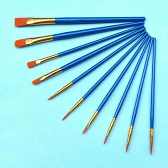 10pcs Washable Paint Brush Set For Acrylic, Gouache & Oil Painting - Plastic Handles, For Return School,Back To School,School Supplies