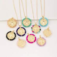 1pc Fashionable Retro Colorful Crystal Virgin Mary Pendant Necklace, Best Gift For Women Jewelry