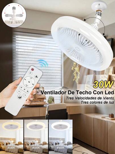 25.8CM Ventilador de techo de anillo LED,Luz del ventilador de techo,Con mando a distancia y aromaterapia,3000K-6500K/luminosidad regulable,Tres velocidades del viento,30W,3000Lm