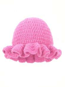 1pc Women Handmade Crochet Ruffle Brim Bucket Hat, Novelty Casual Floppy Cloche Hat - Solid Color - View 19