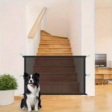 1 件可折叠尼龙网宠物隔离屏障 - 无需孔安装，透气狗门，适用于楼梯和门口，耐用的塑料/门隔板，易于安装和拆卸，防止狗与主人分离，门口屏障|