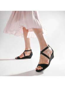Women Wedge Sandals Adjustable Ankle Strap Open Toe Platform Low Wedge Work Wedding Party Dating Prom Pump Wedge Sandals - Black - View 10