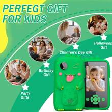 Juguete de teléfono en forma de dinosaurio para niños con cámara HD dual y juegos educativos, funda de silicona resistente a golpes, mejor regalo para niños y niñas de 3 a 12 años (con tarjeta de 32 GB)