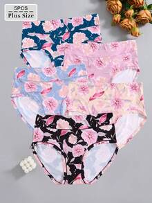 5 peças/pacote Calcinha de Maiô Bikini de Cintura Alta Confortável com Estampa de Girassol em Plus Size