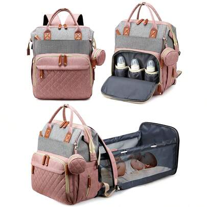 1 pieza Mochila cambiadora multifuncional de gran capacidad, con colchoneta para cambiar pañales, adecuada para viajes y salidas, bolsa de almacenamiento de suministros para bebé, unisex, regalo para baby shower, artículos esenciales para recién nacidos