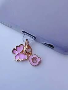 1pc创意粉色蝴蝶字母/欧式26个大写字母缩写/手机防尘塞/装饰/挂件/吊坠/手机挂钩/精致/节日使用保护您的设备/适用于Type-C/Lighting（5-14）型号 - 粉色 - 查看 30