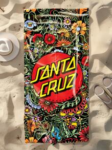 1pc Santa Cruz Skateboard Beach Towel - Tropical Streetwear Design With Vibrant Red & Black Print, Super Soft Microfiber, Quick-Dry Lightweight For Beach, Pool, Camping, Travel, Home & Outdoor Use, Beach Essentials | Streetwear Style | Quickdry Fabric