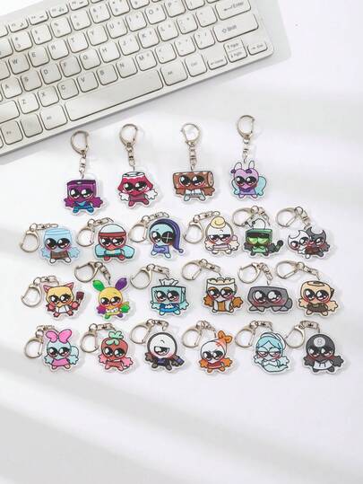 1 件亚克力可爱卡通 Dandy'S World 紫色视频游戏主题钥匙扣吊坠背包装饰/包包配件/书包配件/钱包吊坠/朋友礼物汽车配件包饰背包适合学校哥特 Y2k