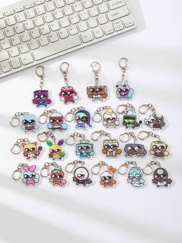 1 Stück Acryl süßer Cartoon Dandy's World lila Videospiel Thema Schlüsselanhänger Anhänger Rucksack Ornament/Tasche Accessoires/Schultasche Accessoires/Geldbörse Anhänger/Geschenk für Freunde Auto Accessoires Taschenbaumler Rucksack für Schule Goth Y2k