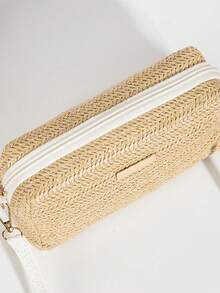 编织迷你方形斜挎包，女士休闲单肩包，街头时尚，夏季假日必备小包，可装手机、口红、钱包，适合派对和聚会（手工编织，可能与图片略有不同）