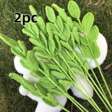 2pcs/6pcs/10pcs Handmade Artificial Woven Eucalyptus Leaves, Creative Crochet Woven Eucalyptus Leaves, Handwoven Leaves, Floral Bouquet Decor Leaves, Woven Leaves