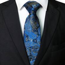 Juego de 5 piezas, corbata clásica de hombre con estampado de cachemira, corbata de tela de 1200 agujas con flor de anacardo, pañuelo de bolsillo, gemelos, clip de corbata y alfiler de solapa, adecuado para hombre en trabajo, negocios, formal, boda, casual y graduación