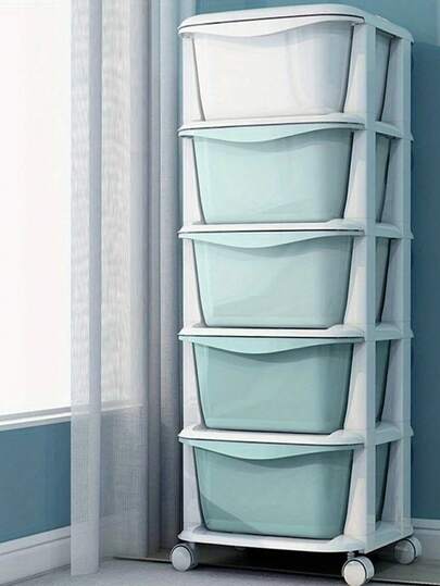 5 层/4 层带轮滚动储物推车 - 无需组装塑料储物塔，5 个宽敞抽屉，89 厘米高，36x36 厘米底座，绿色家庭办公室宿舍衣柜整理，节省空间的设计，开放式前抽屉，可堆叠储物解决方案，储物抽屉单元