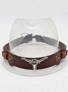 1 pièce Chapeau de soleil avec ceinture et décoration à rivets, casquette de jazz unisexe pour les activités de plein air au printemps, en été et en automne. Chapeau à large bord et style de cow-boy occidental