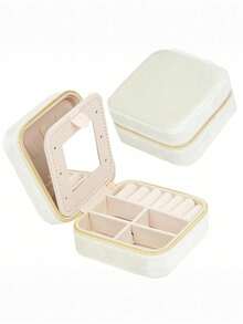 6/1 件天鹅绒拉链旅行首饰盒,带镜子的迷你首饰盒,小型便携式首饰收纳盒,用于戒指、耳环、项链的紧凑型首饰盒,天鹅绒首饰收纳盒 - 彩色 - 查看 17