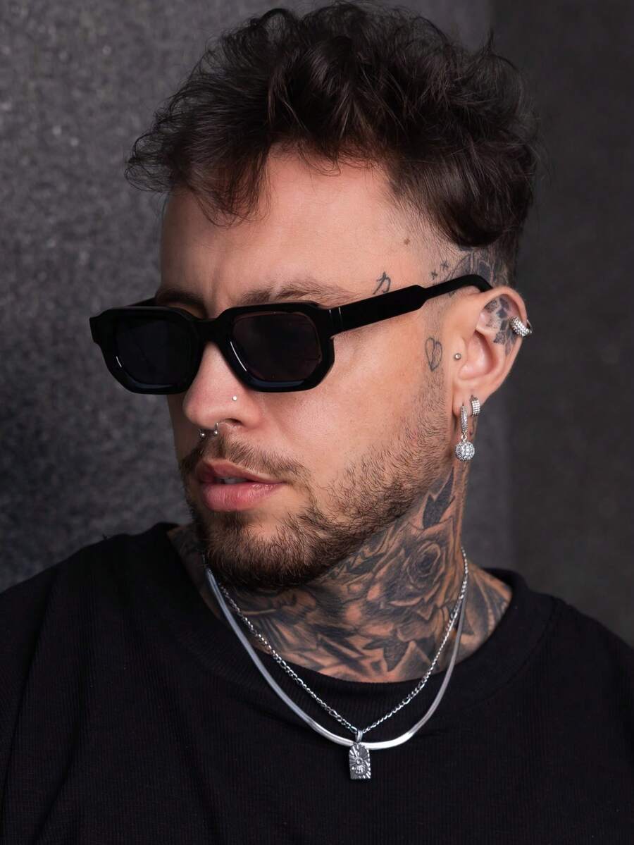 Men's Black Rectangular Sunglasses | Modern Streetwear Style - Vegas - Negro - Ver 1