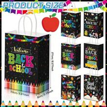 24 piezas/12 piezas/6 piezas/1 pieza Bolsa de regalo con asas de regreso a la escuela, con estampado de autobús escolar negro y lápiz, bolsa de papel para fiesta de regreso a la escuela, regreso a la escuela, Día del Maestro, regalos de Acción de Gracias para maestros y estudiantes, suministros escolares, regreso a la escuela, artículos escolares esenciales