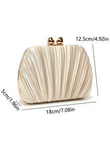 Apricot Color Shell Design Satin Evening Bags Ruched Fashion Dress Cocktail Purse Shoulder Chain Clutch Messenger Handbags - Apricot - View 5