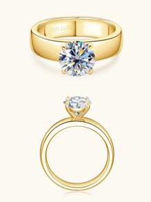 XUJIA 1 buc Inel de logodnă din argint 925 pentru femei, inel cu moissanit rotund de 8 mm și 2 ct, inel Solitaire clasic cu 4 vârfuri, inel de promisiune sau verighetă perfect pentru ea