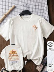 女士宽松T恤，阳光巴士印花，100%纯棉，白色短袖图案T恤，返校服装，校园穿搭灵感，返校必备单品，开学第一天穿搭，2026返校穿搭 - 白色 - 查看 1