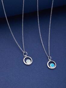 1pc 925 Sterling Silver Minimalist Personalized Opal Concentric Circle Pendant Necklace, Gifts For Girlfriend Or Best Friend, Daily Wear Jewelry Gift