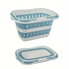 Collapsible Plastic Laundry Hamper With Handles - Portable Folding Clothes Basket For Bedroom, Bathroom & Multi-Room Use, White & Gray Rectangular Design With Ventilation Holes, Laundry Basket, Laundry Baskets Folding Dirty Clothes Basket, Household Wall Mount Clothes Storage Basket, Bathroom Laundry Basket, Plastic Large Laundry Basket, Home Organization And Storage Supplies For Bathroom Bedroom Living Room Dorm