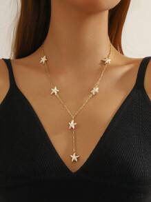 Colar de estrela do mar dourado para mulheres - Corrente delicada inspirada no oceano com detalhes em pérolas e conchas | Joias de praia vintage e doces para o verão | Presente e uso diário para adolescentes